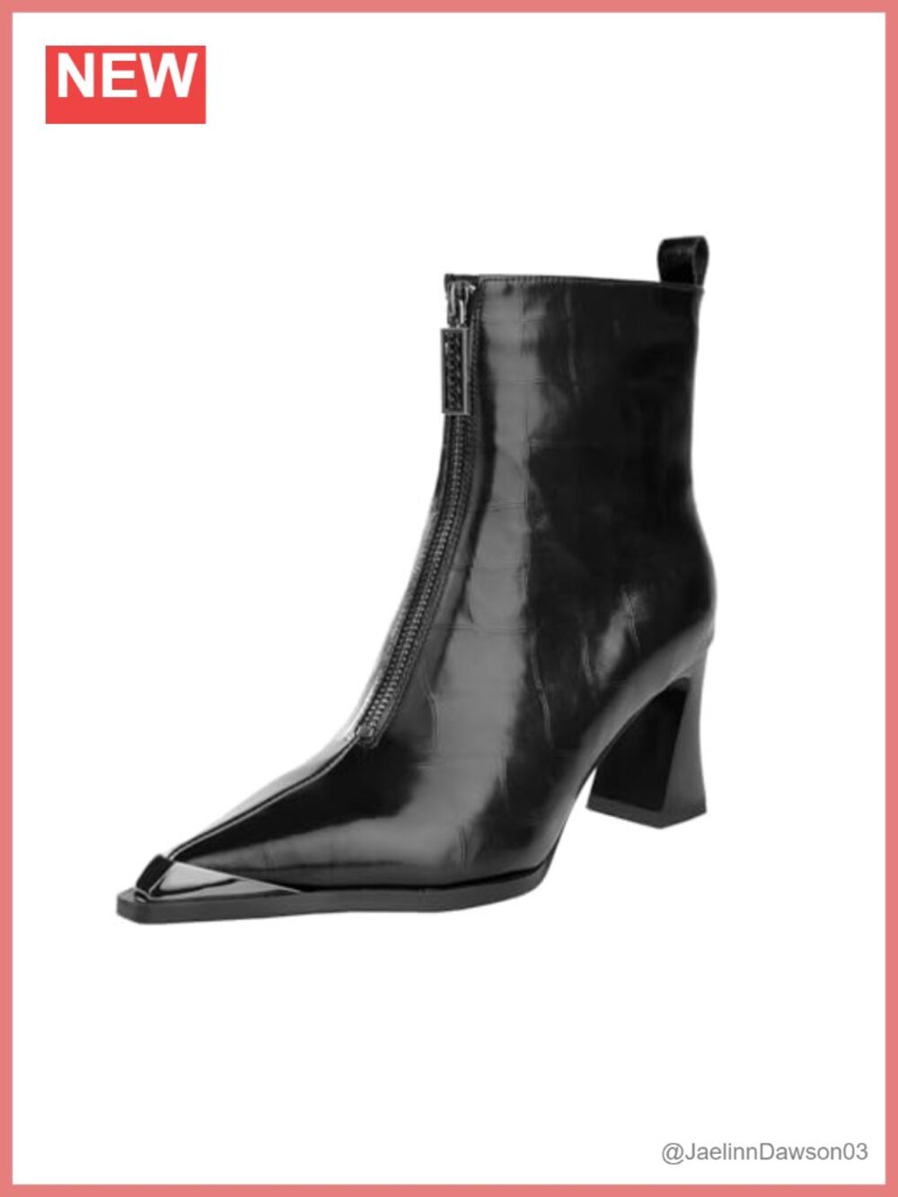 Womens Ankle Boots Low Chunky Heel Patent Leather Pointed Toe Side Zipper